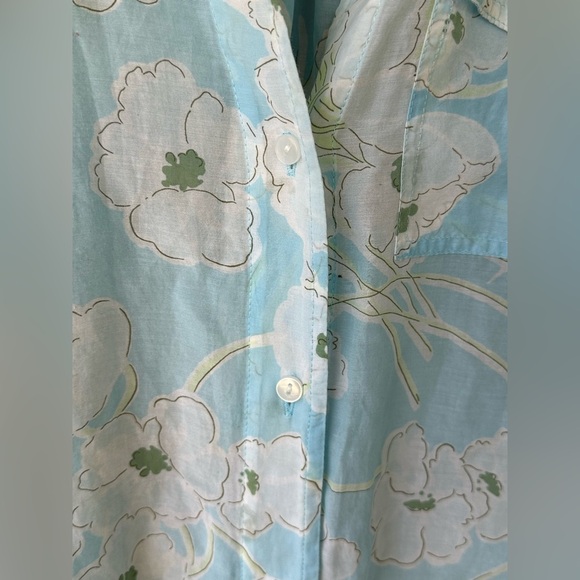 Gap Med Button Front Blouse Blue White Floral Print Silk Cotton Long Sleeve - Picture 8 of 8
